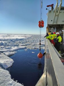 Two ocean moorings have been deployed in the deep Arctic Ocean