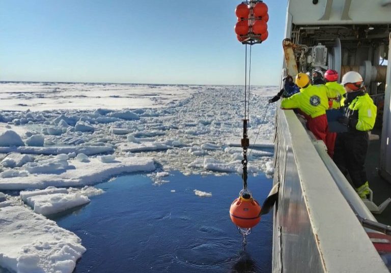 Two ocean moorings have been deployed in the deep Arctic Ocean